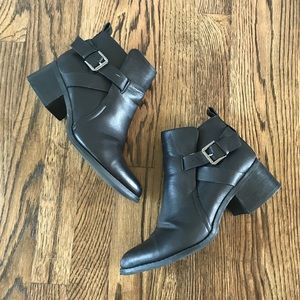 Mia Black Heeled Booties with Silver Buckle